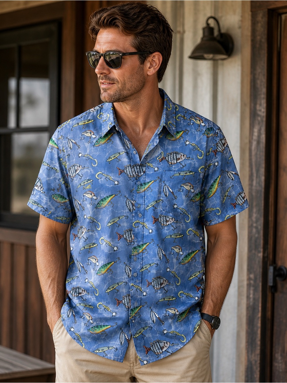 NWT Fishing LURES button Shirt XL Print Stretch Quick Dry NEW Dad NWOT